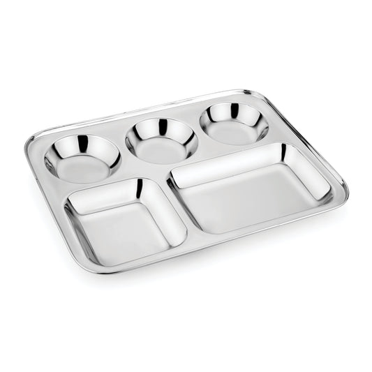 Eco-friendly lunchware, durable, stainless steel cafereria trays with 5 compartments and dishwasher safe